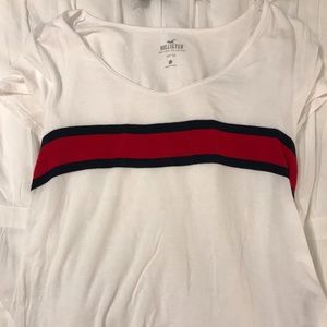 White Tee with red and dark blue stripes